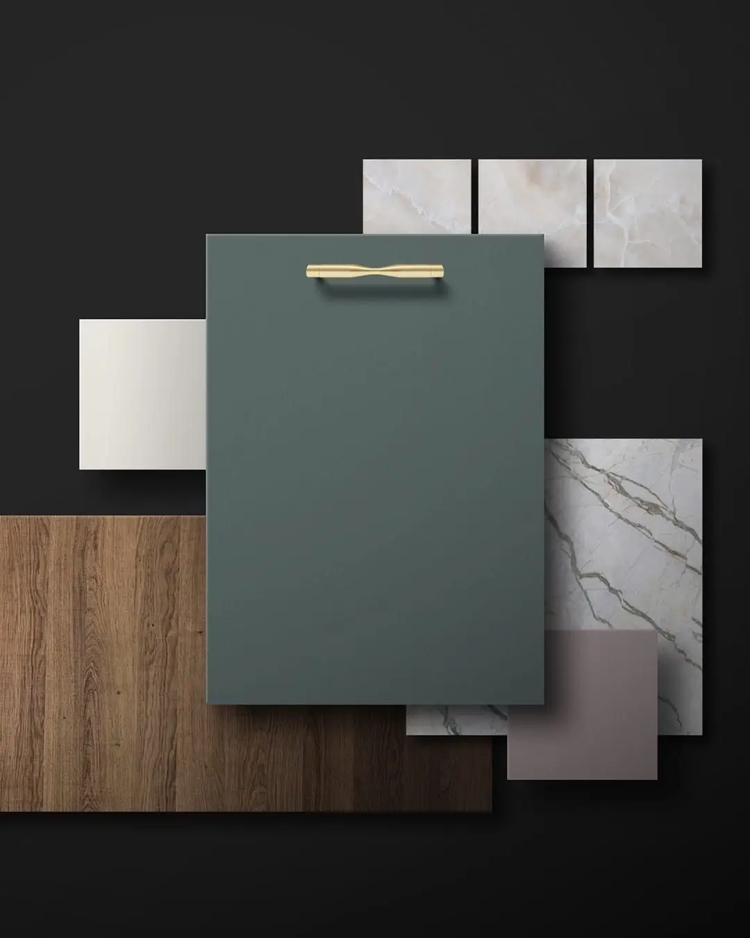 A vision board of door, stone and brass samples